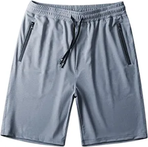 Mens Shorts 100% Cotton Elastic Waist Drawstring Joggers Shorts Quick Dry Running Workout Gym Shorts with Zip Pockets