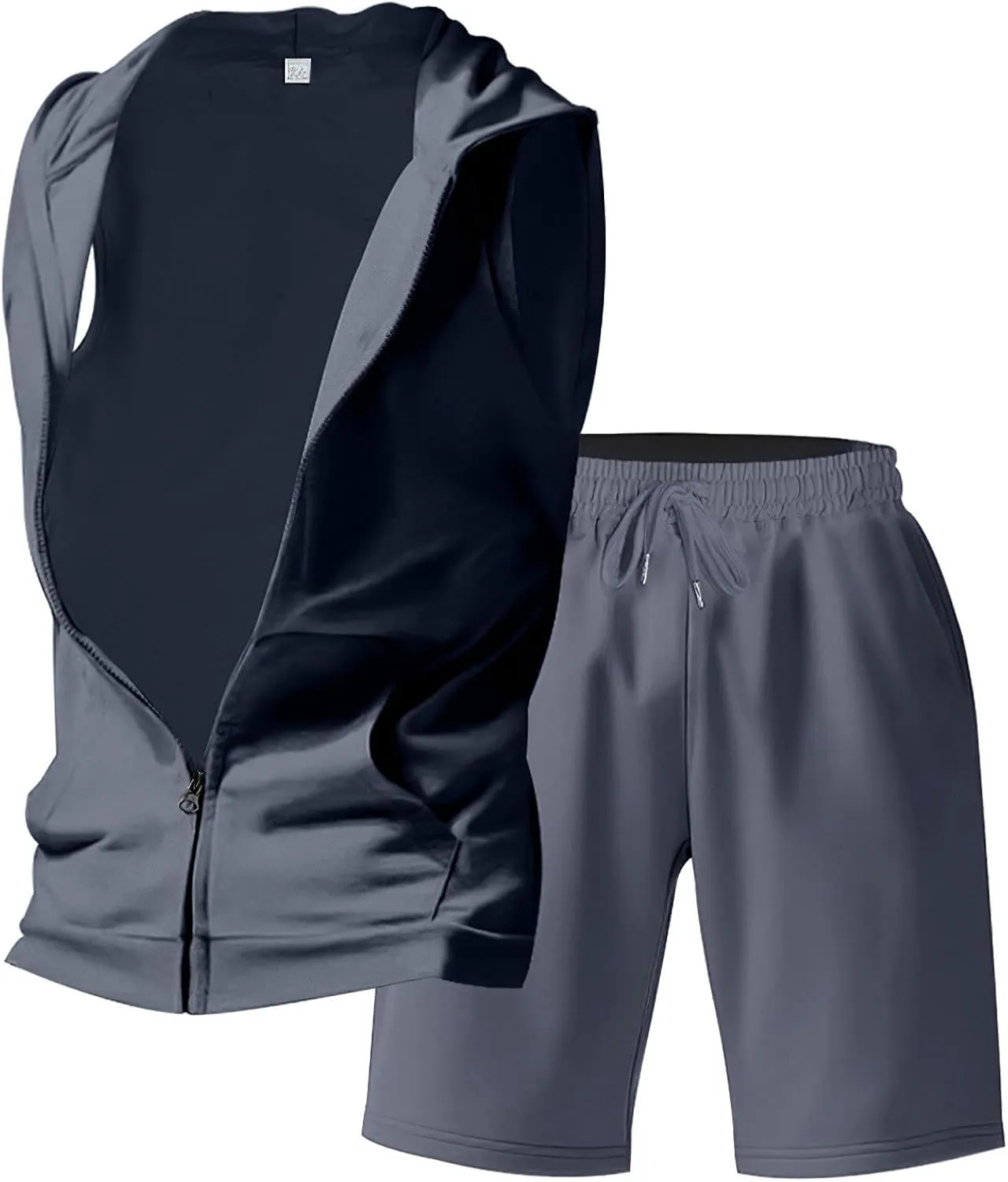 Men's Sleeveless Tracksuit Full Zip Hoodie Top & Elastic Waist Shorts 2 Pieces Summer Casual Outfits