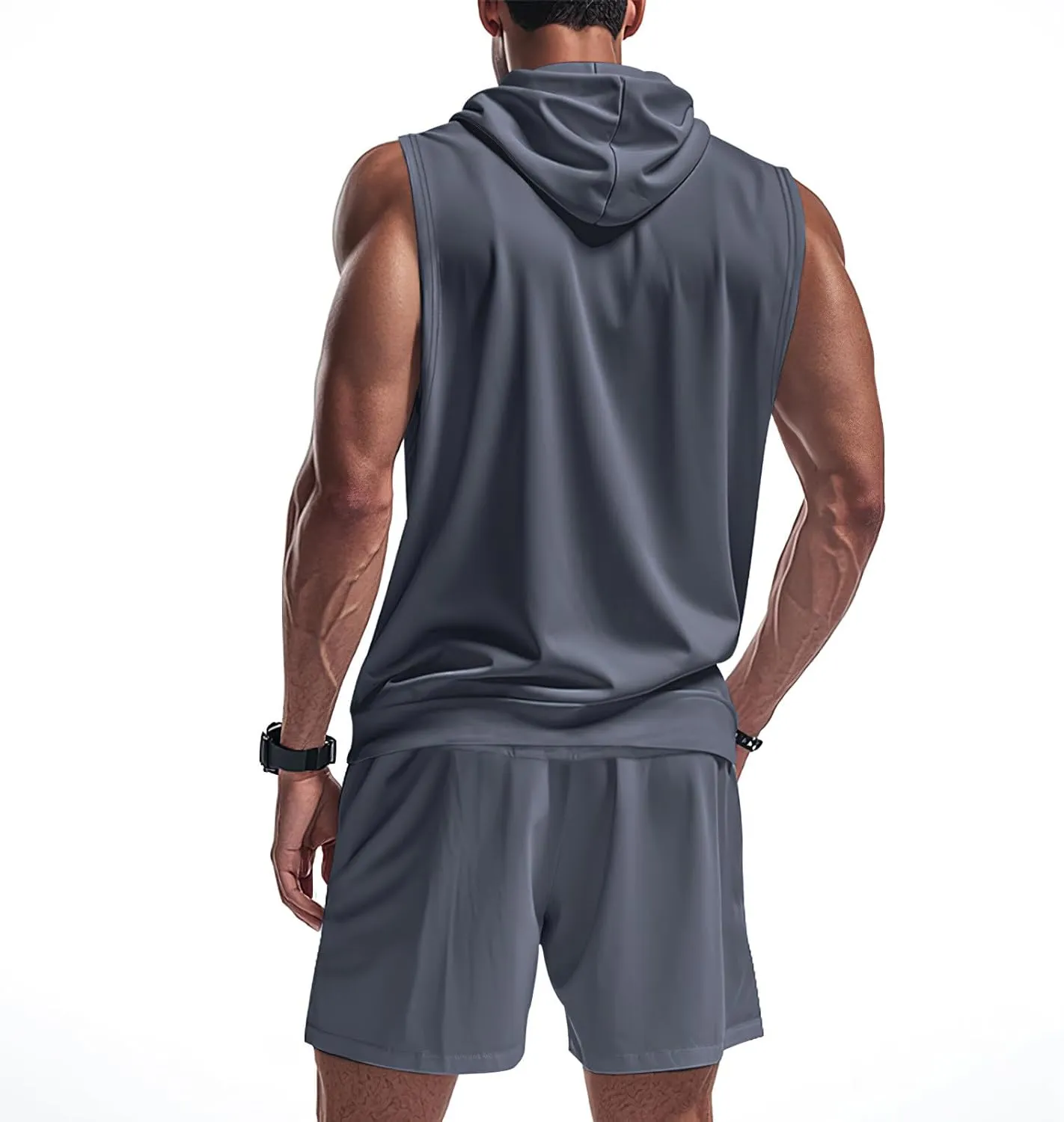 Men's Sleeveless Tracksuit Full Zip Hoodie Top & Elastic Waist Shorts 2 Pieces Summer Casual Outfits