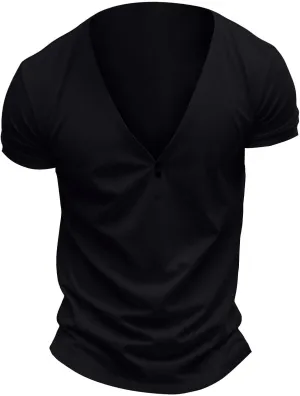 Mens Slim Fit Workout Shirts Deep V Neck Quick Dry Moisture Wicking Short Sleeve Athletic T-Shirts Summer Muscle Tees