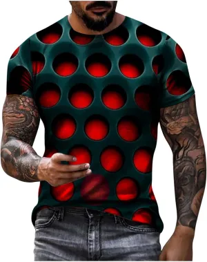 Men's Summer Short Sleeve Shirts, 3D Optical Illusion Print T-Shirts Casual Fashion Funny Tunnel Graphics O Neck Tee Tops