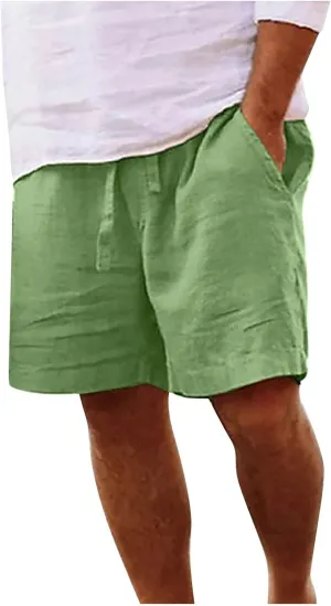 Mens Summer Shorts Casual Solid Drawstring Elastic Waist Shorts Baggy Vacation Beach Short Pants with Pockets