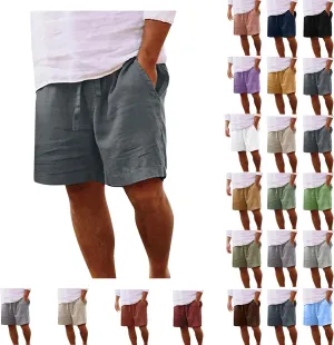 Mens Summer Shorts Casual Solid Drawstring Elastic Waist Shorts Baggy Vacation Beach Short Pants with Pockets
