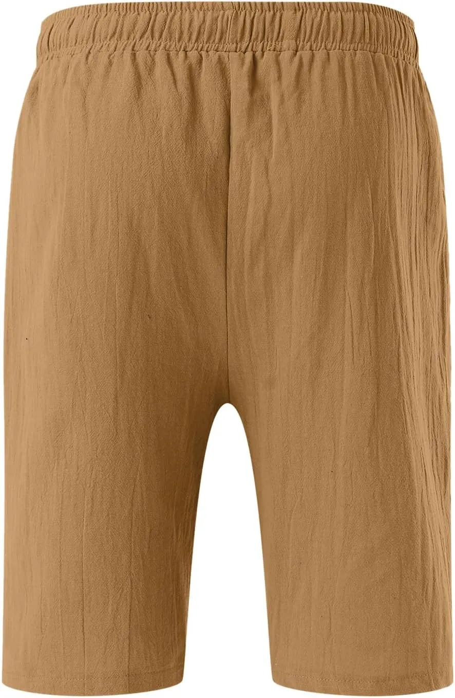 Mens Summer Shorts Casual Solid Drawstring Elastic Waist Shorts Baggy Vacation Beach Short Pants with Pockets