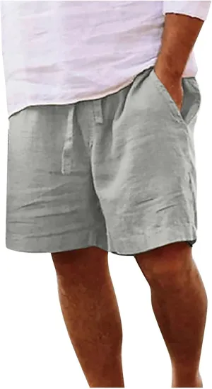 Mens Summer Shorts Casual Solid Drawstring Elastic Waist Shorts Baggy Vacation Beach Short Pants with Pockets