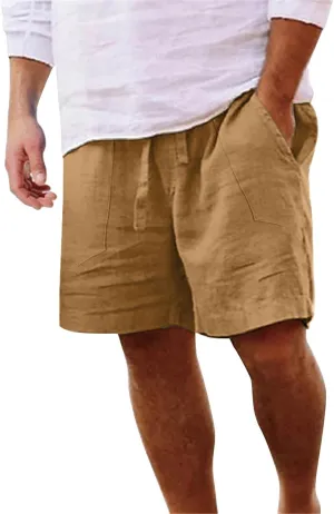 Mens Summer Shorts Casual Solid Drawstring Elastic Waist Shorts Baggy Vacation Beach Short Pants with Pockets