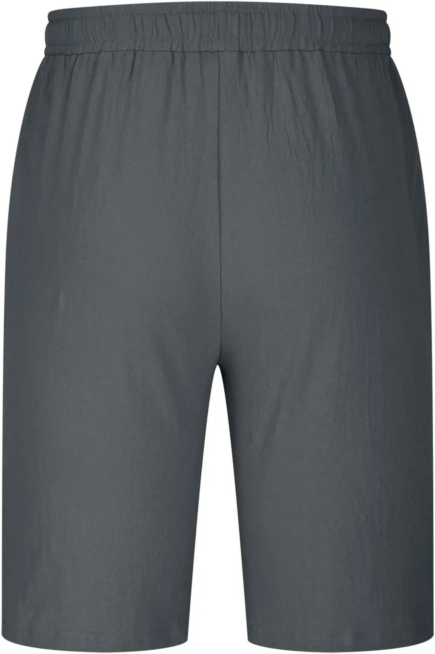Mens Summer Shorts Casual Solid Drawstring Elastic Waist Shorts Baggy Vacation Beach Short Pants with Pockets