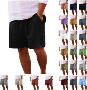 Mens Summer Shorts Casual Solid Drawstring Elastic Waist Shorts Baggy Vacation Beach Short Pants with Pockets