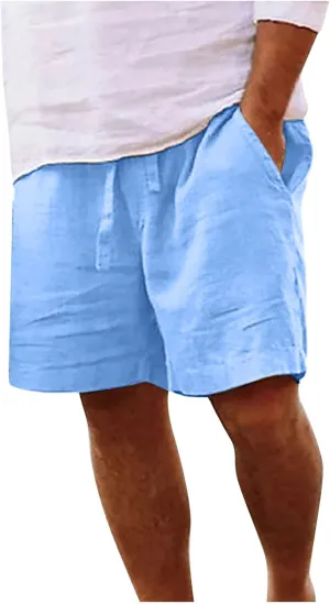 Mens Summer Shorts Casual Solid Drawstring Elastic Waist Shorts Baggy Vacation Beach Short Pants with Pockets
