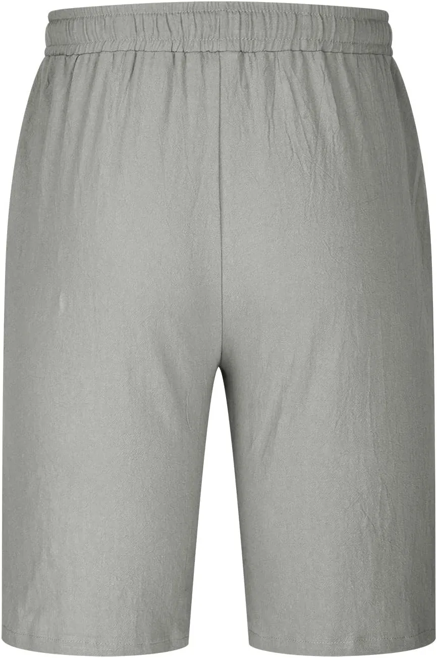 Mens Summer Shorts Casual Solid Drawstring Elastic Waist Shorts Baggy Vacation Beach Short Pants with Pockets