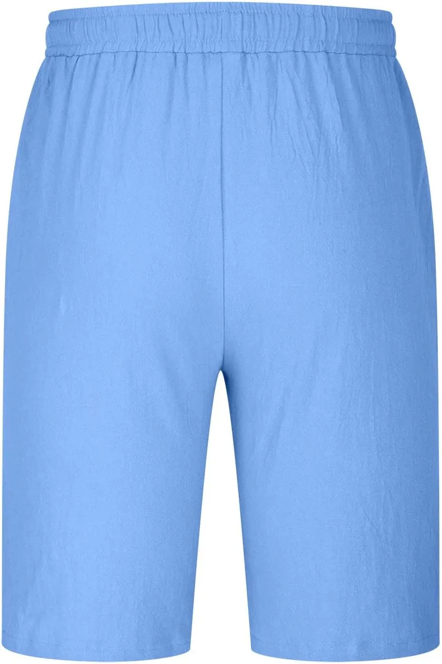 Mens Summer Shorts Casual Solid Drawstring Elastic Waist Shorts Baggy Vacation Beach Short Pants with Pockets