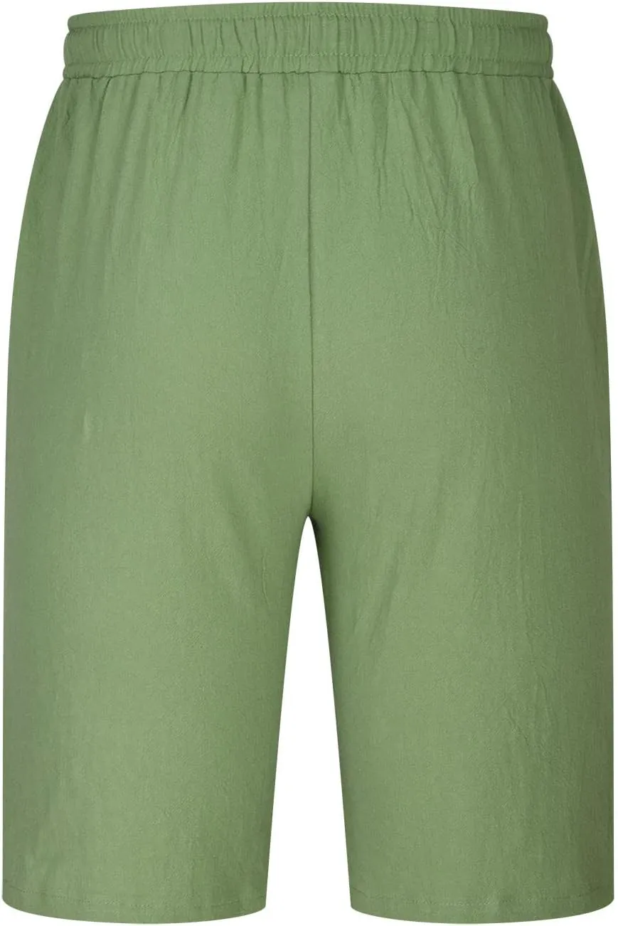 Mens Summer Shorts Casual Solid Drawstring Elastic Waist Shorts Baggy Vacation Beach Short Pants with Pockets