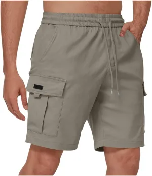 Men's Sweat Cargo Shorts Casual Cotton Drawstring Elastic Waist Short Athletic Workout Gym Jogger Shorts with Pocket