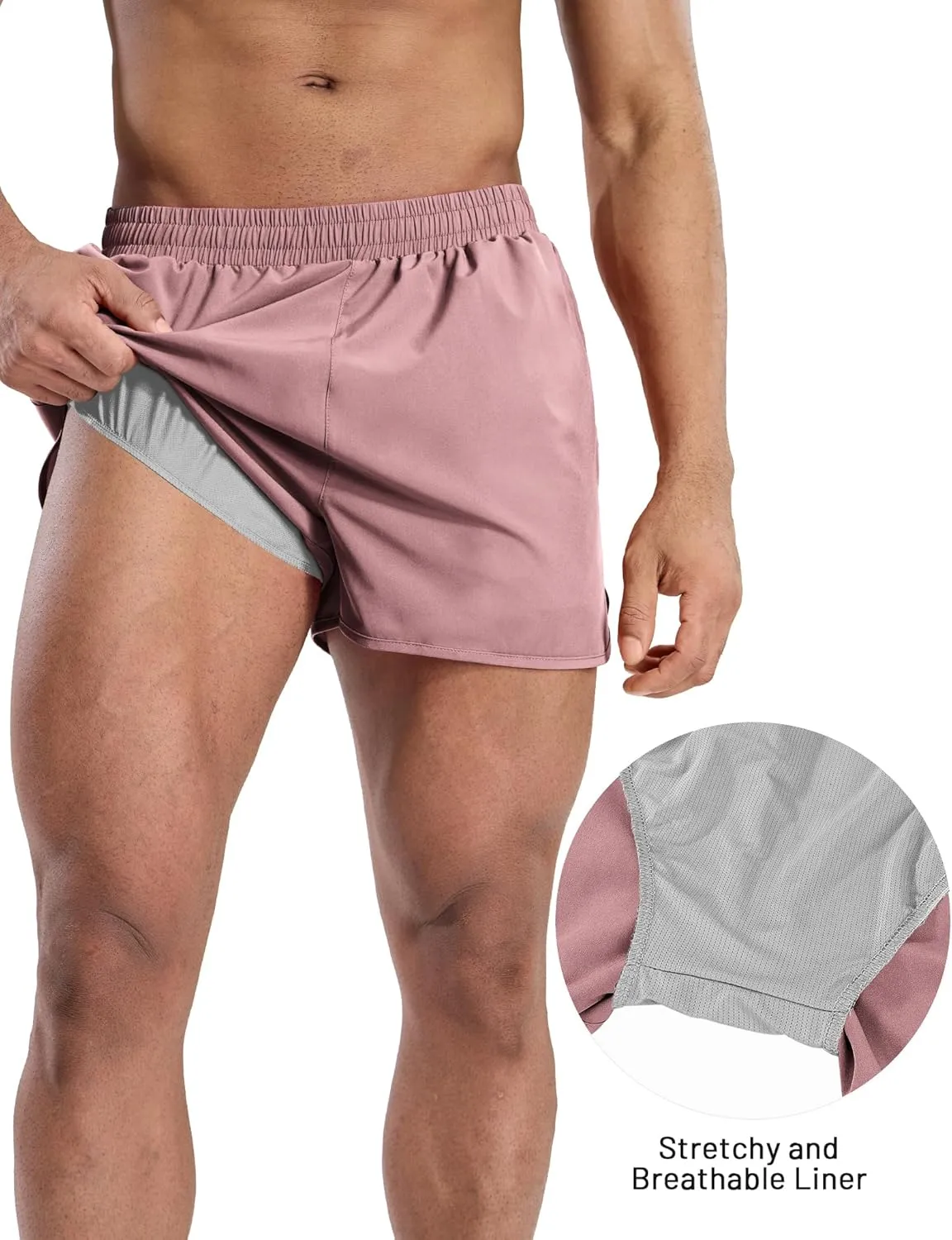 MIER Men’s Athletic Running Shorts with Brief Liner 3 Inch Quick Dry Lined Shorts with Zipper Pockets for Gym Workout
