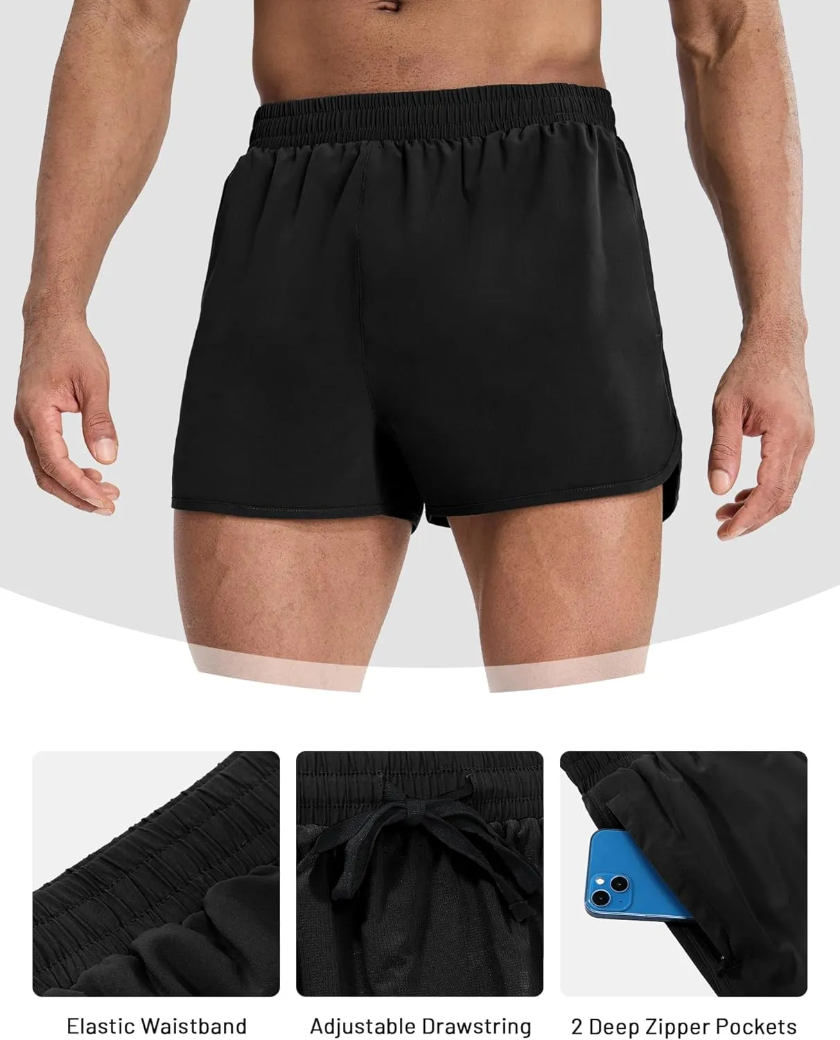 MIER Men’s Athletic Running Shorts with Brief Liner 3 Inch Quick Dry Lined Shorts with Zipper Pockets for Gym Workout