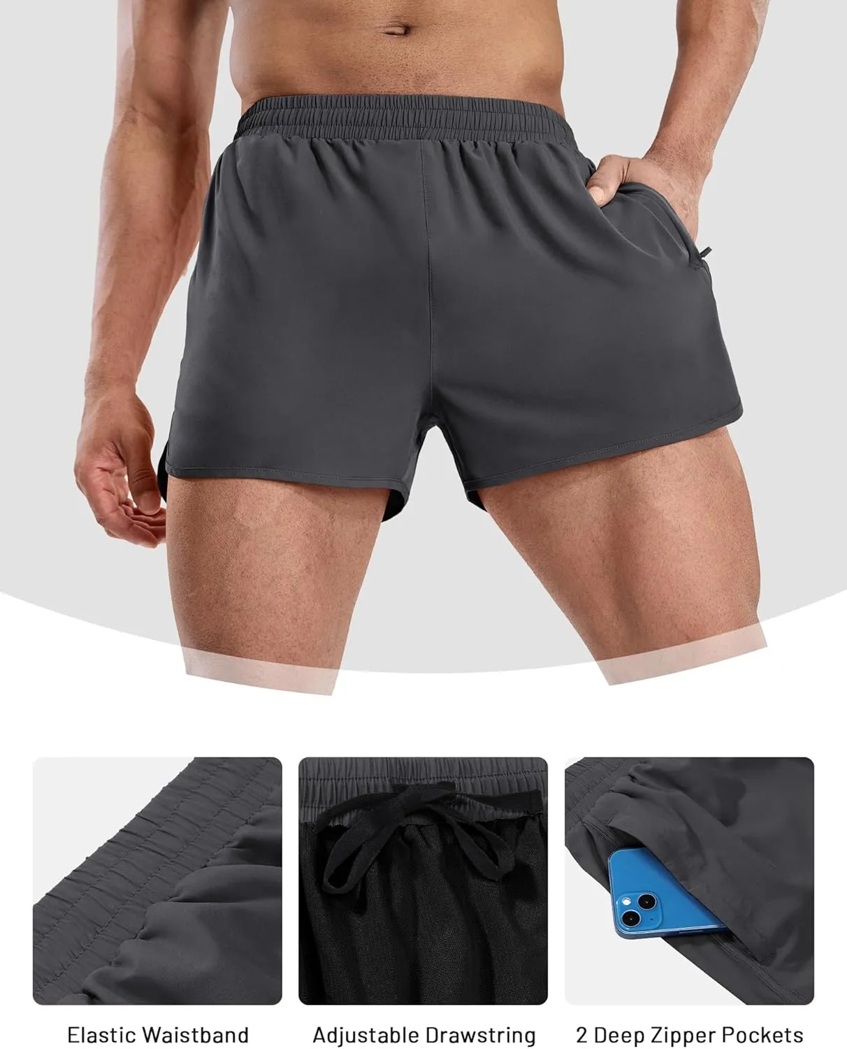 MIER Men’s Athletic Running Shorts with Brief Liner 3 Inch Quick Dry Lined Shorts with Zipper Pockets for Gym Workout