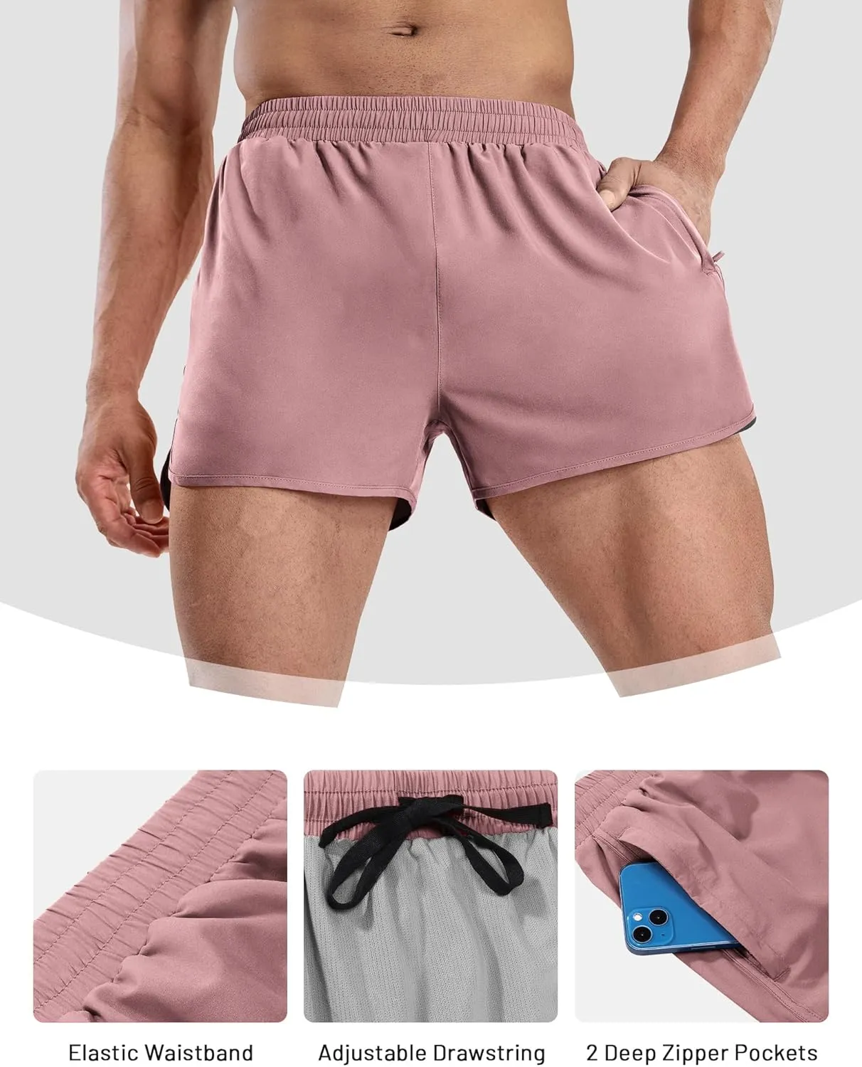 MIER Men’s Athletic Running Shorts with Brief Liner 3 Inch Quick Dry Lined Shorts with Zipper Pockets for Gym Workout