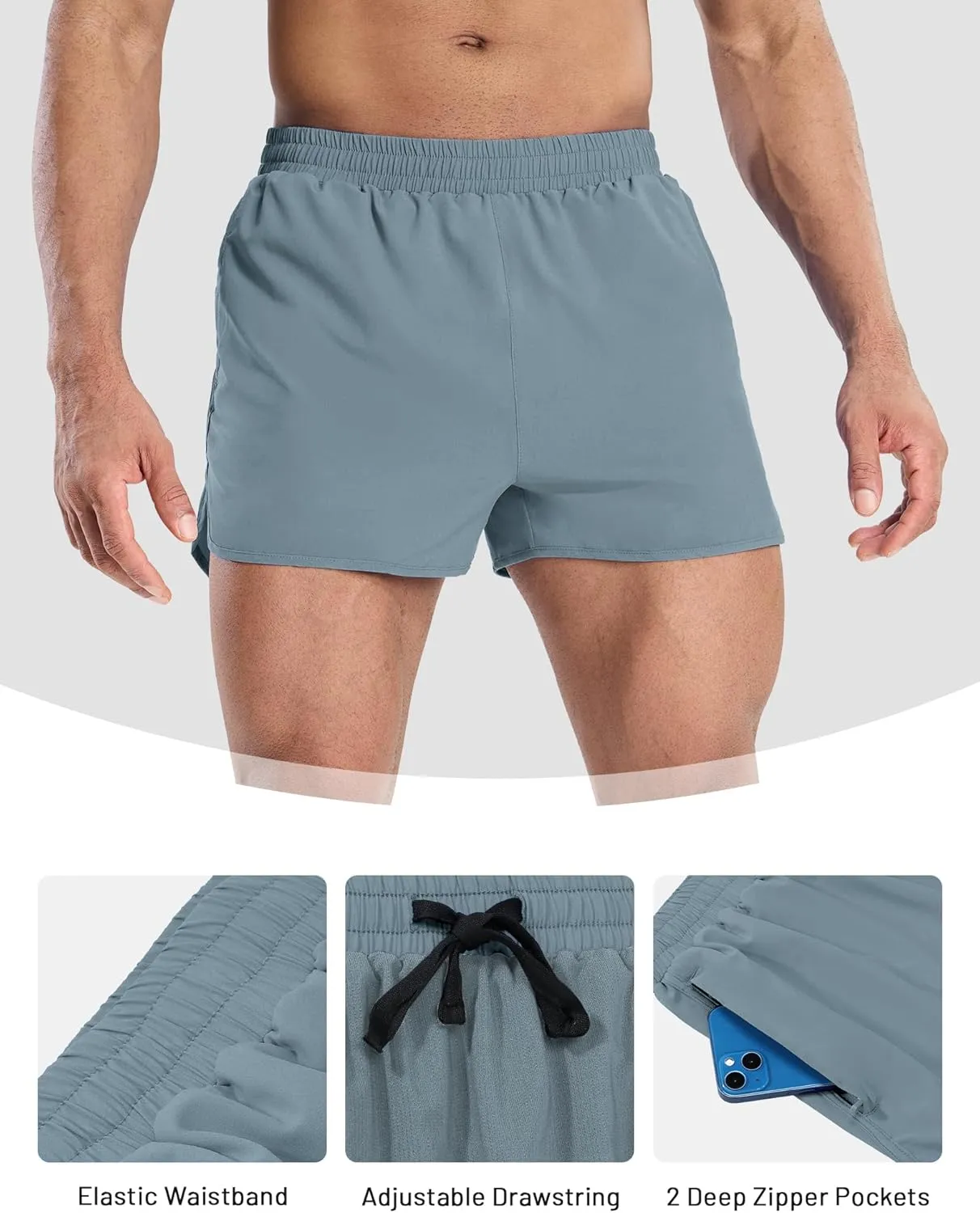 MIER Men’s Athletic Running Shorts with Brief Liner 3 Inch Quick Dry Lined Shorts with Zipper Pockets for Gym Workout