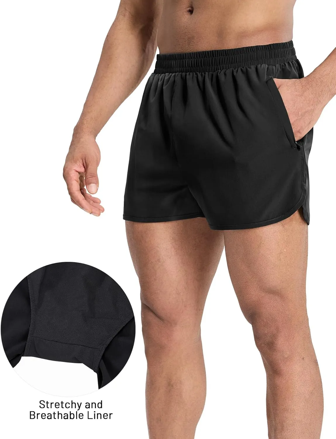 MIER Men’s Athletic Running Shorts with Brief Liner 3 Inch Quick Dry Lined Shorts with Zipper Pockets for Gym Workout