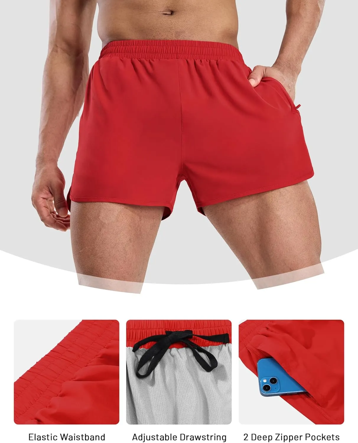 MIER Men’s Athletic Running Shorts with Brief Liner 3 Inch Quick Dry Lined Shorts with Zipper Pockets for Gym Workout