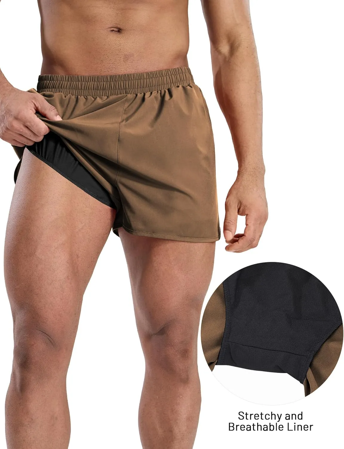 MIER Men’s Athletic Running Shorts with Brief Liner 3 Inch Quick Dry Lined Shorts with Zipper Pockets for Gym Workout