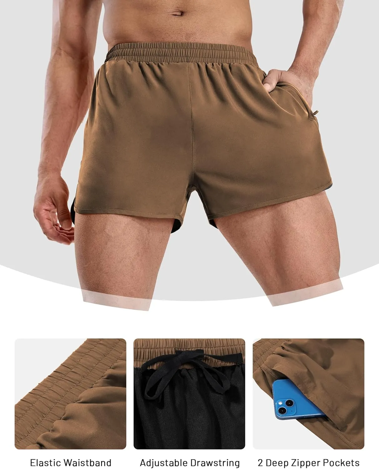 MIER Men’s Athletic Running Shorts with Brief Liner 3 Inch Quick Dry Lined Shorts with Zipper Pockets for Gym Workout