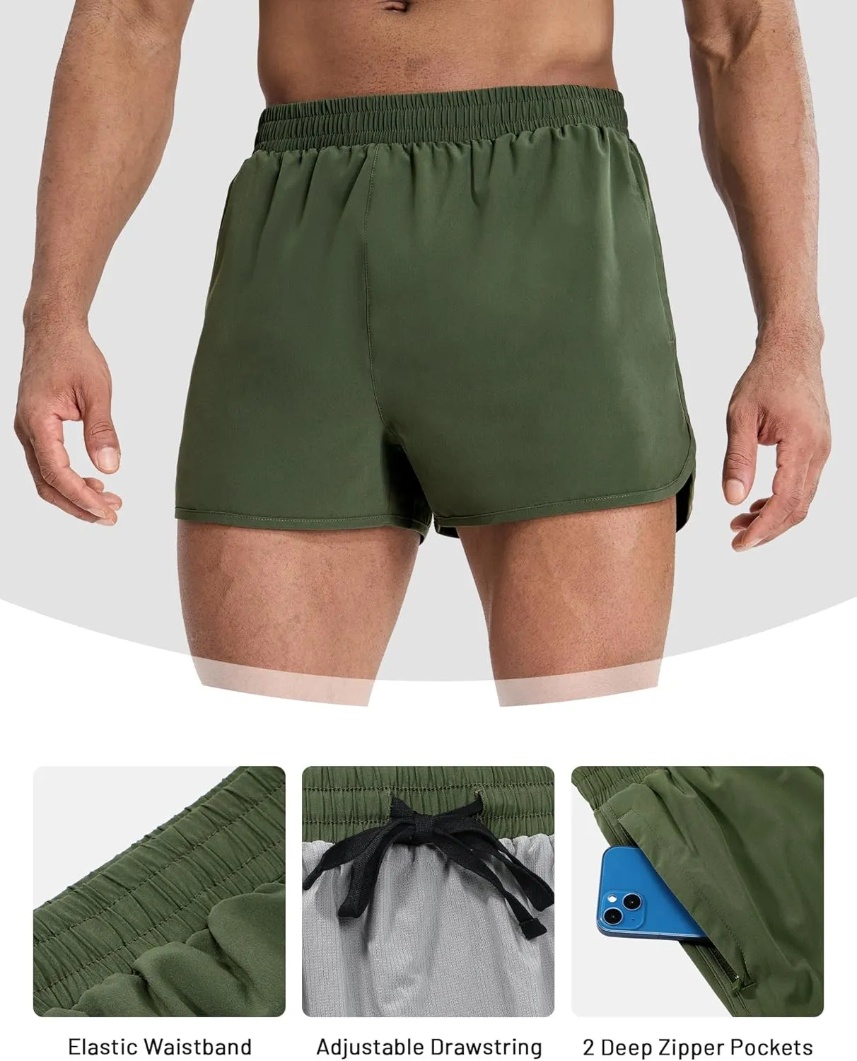 MIER Men’s Athletic Running Shorts with Brief Liner 3 Inch Quick Dry Lined Shorts with Zipper Pockets for Gym Workout