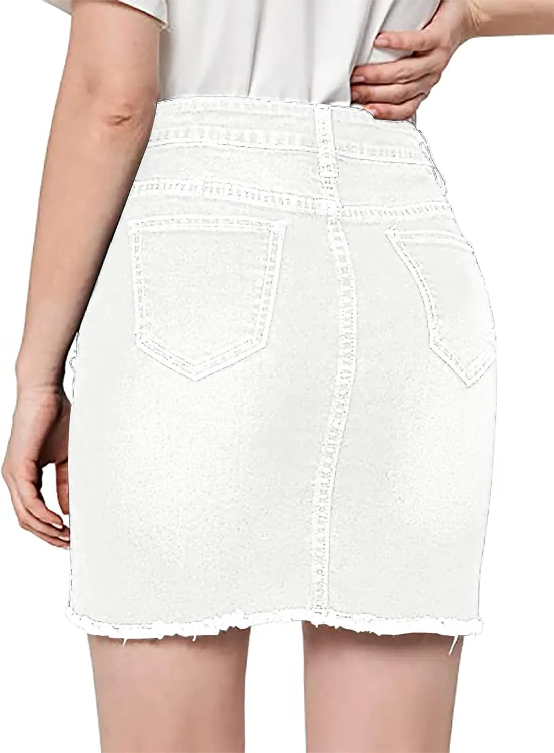 Necooer Womens Denim Skirt Mini Casual Distressed Short Skirt Washed Frayed Stretchy Pencil Jean Skirts with Pocket