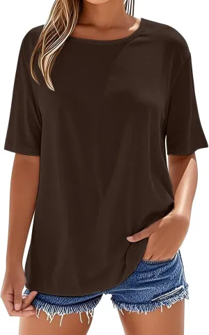 Oversized Tshirts for Women Plus Size Short Sleeve Casual Loose Fit T Shirts Crewneck Summer Basic Tee Tops 2025