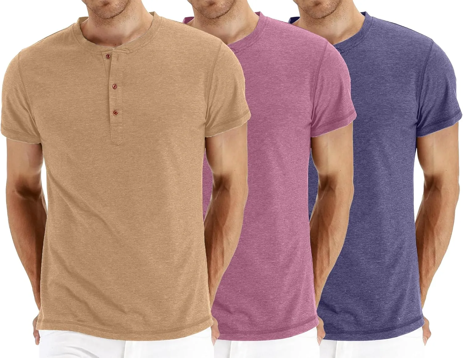 OZL Men's Henley Shirt, Men Polo Short Sleeve Blend T-Shirt with Buttons, Casual Summer Basic Tee 3Pcs