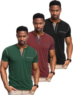 OZL Men's Henley Shirt, Men Polo Short Sleeve Blend T-Shirt with Buttons, Casual Summer Basic Tee 3Pcs