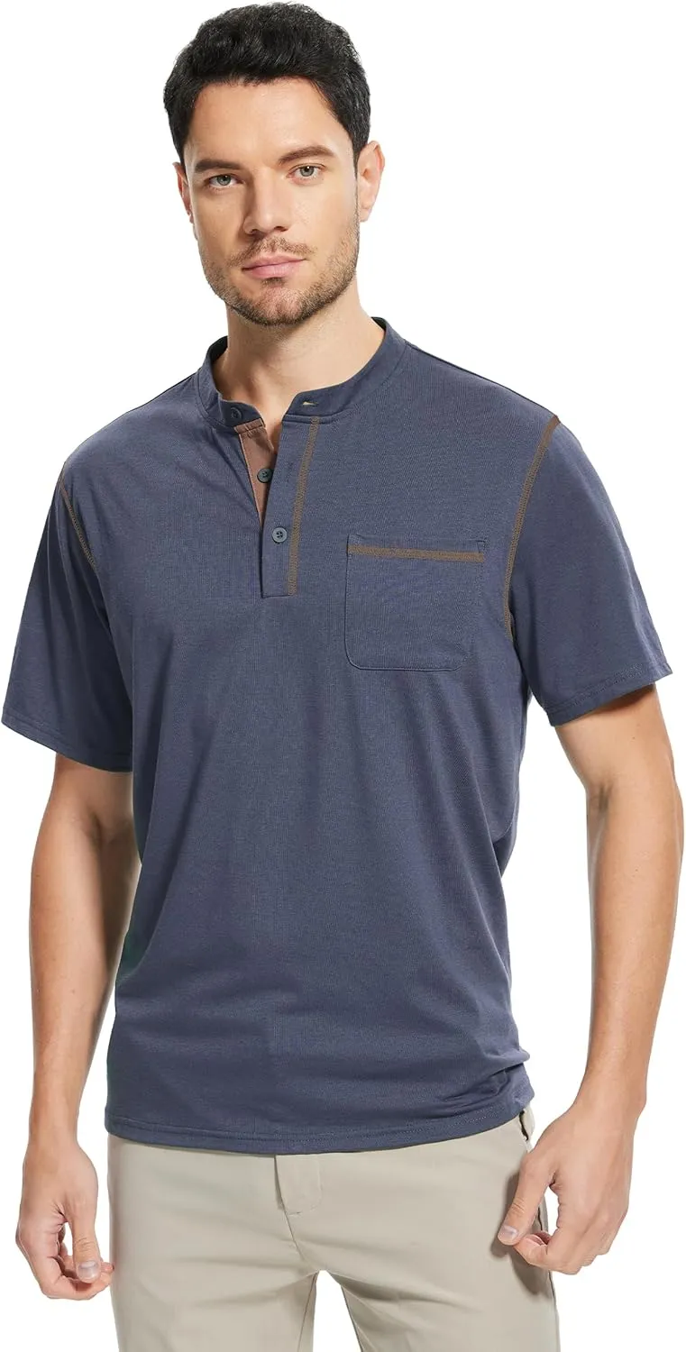 OZL Men's Henley Shirt, Men Polo Short Sleeve Blend T-Shirt with Buttons, Casual Summer Basic Tee 3Pcs