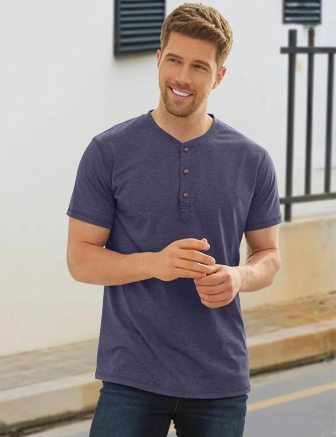 OZL Men's Henley Shirt, Men Polo Short Sleeve Blend T-Shirt with Buttons, Casual Summer Basic Tee 3Pcs