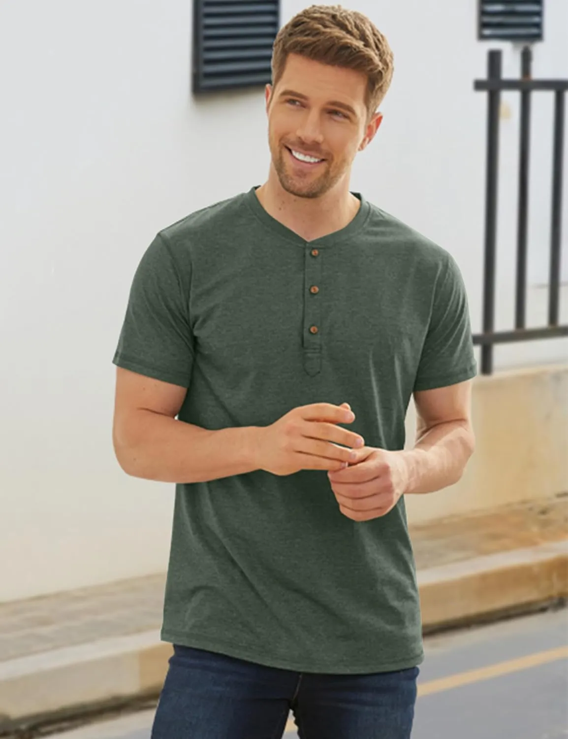 OZL Men's Henley Shirt, Men Polo Short Sleeve Blend T-Shirt with Buttons, Casual Summer Basic Tee 3Pcs