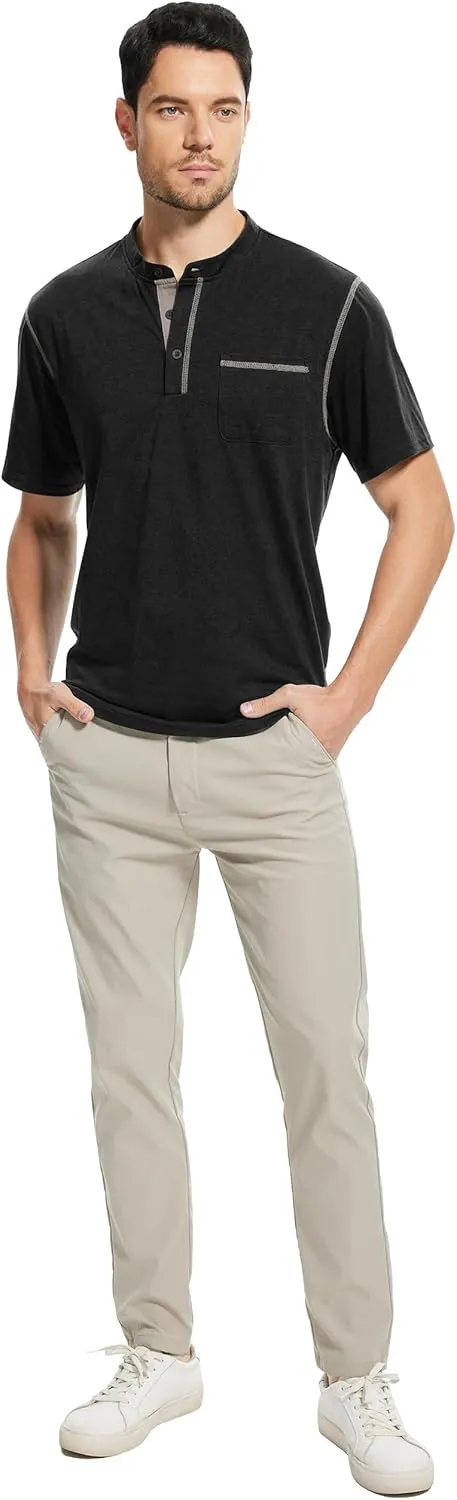 OZL Men's Henley Shirt, Men Polo Short Sleeve Blend T-Shirt with Buttons, Casual Summer Basic Tee 3Pcs