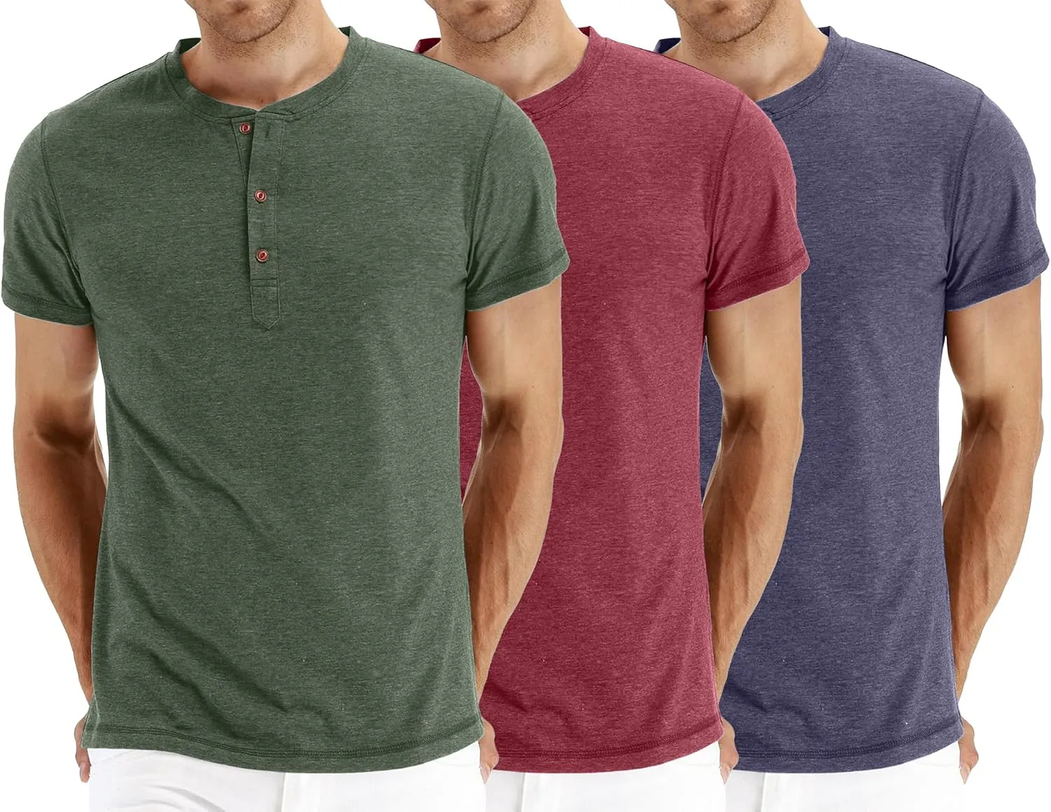 OZL Men's Henley Shirt, Men Polo Short Sleeve Blend T-Shirt with Buttons, Casual Summer Basic Tee 3Pcs