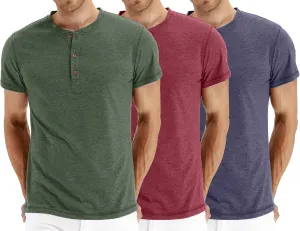 OZL Men's Henley Shirt, Men Polo Short Sleeve Blend T-Shirt with Buttons, Casual Summer Basic Tee 3Pcs
