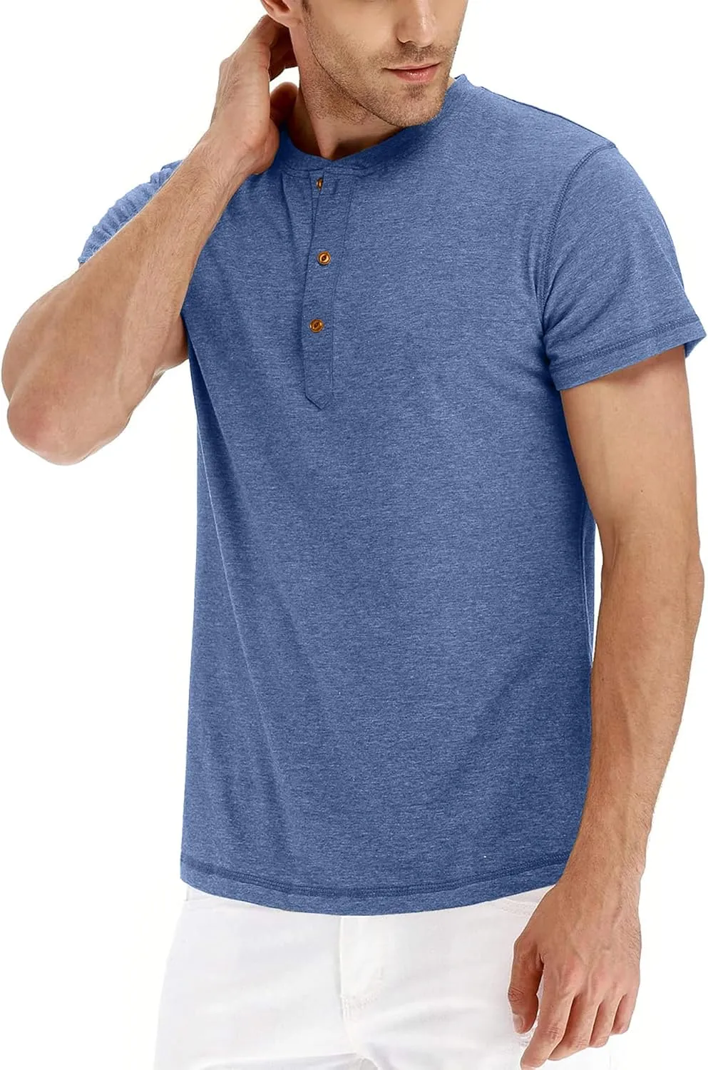OZL Men's Henley Shirt, Men Polo Short Sleeve Blend T-Shirt with Buttons, Casual Summer Basic Tee 3Pcs