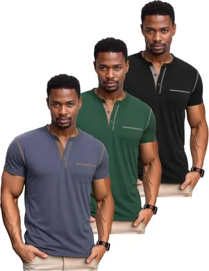 OZL Men's Henley Shirt, Men Polo Short Sleeve Blend T-Shirt with Buttons, Casual Summer Basic Tee 3Pcs