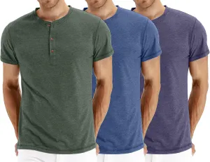 OZL Men's Henley Shirt, Men Polo Short Sleeve Blend T-Shirt with Buttons, Casual Summer Basic Tee 3Pcs