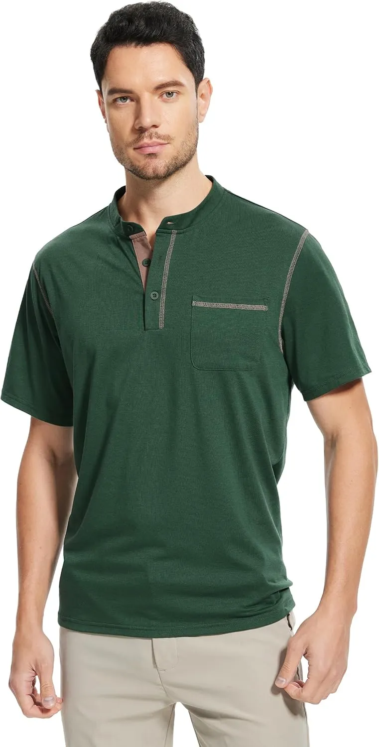 OZL Men's Henley Shirt, Men Polo Short Sleeve Blend T-Shirt with Buttons, Casual Summer Basic Tee 3Pcs