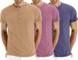 OZL Men's Henley Shirt, Men Polo Short Sleeve Blend T-Shirt with Buttons, Casual Summer Basic Tee 3Pcs