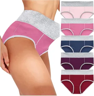 Panties for Women 5 PC High Waist Briefs Full Converage Underwear Plus Size Cotton Panties Soft Steretch Underwear