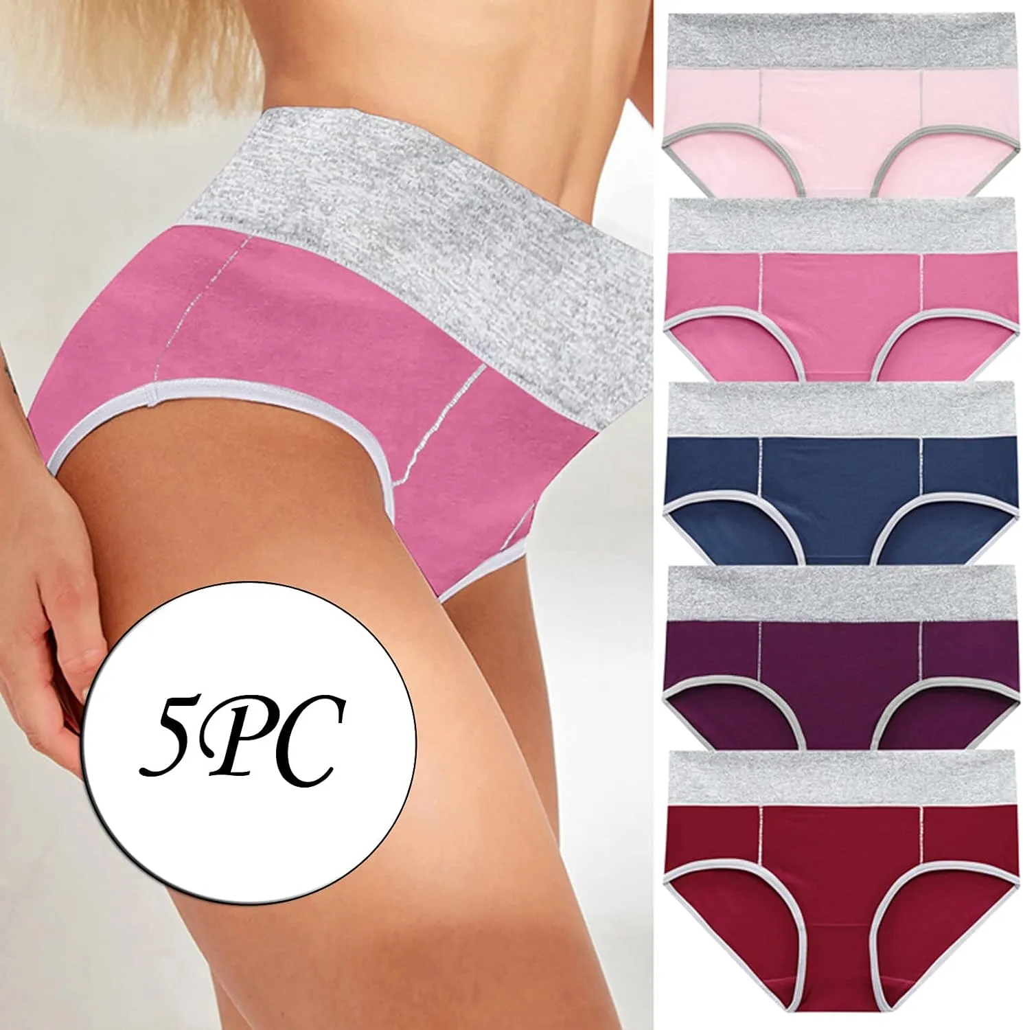 Panties for Women 5 PC High Waist Briefs Full Converage Underwear Plus Size Cotton Panties Soft Steretch Underwear