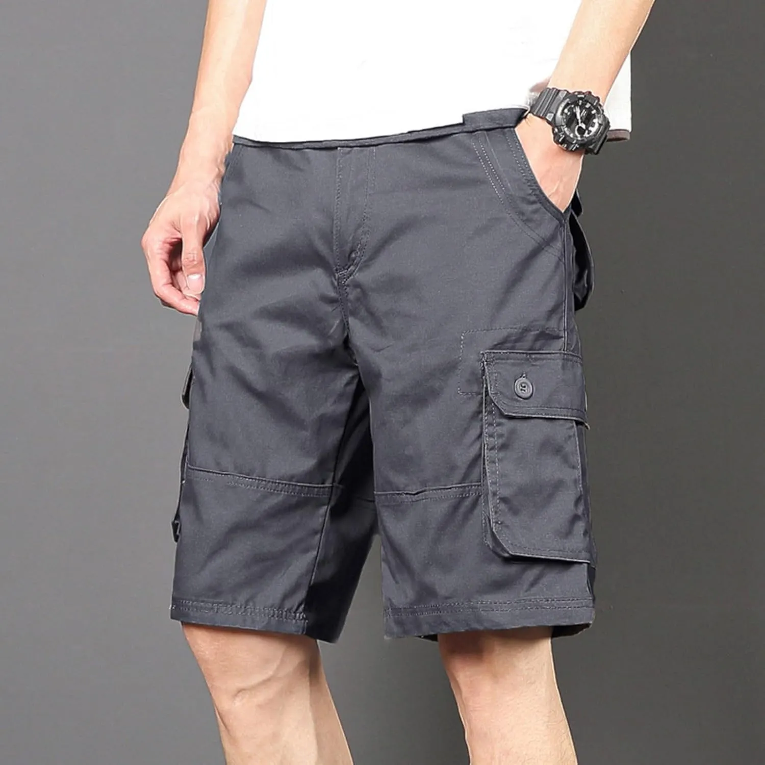 Plus Size Shorts for Men Elastic Waist Multiple Pockets Cargo Shorts Drawstring Breathable Athletic Half Short Pants