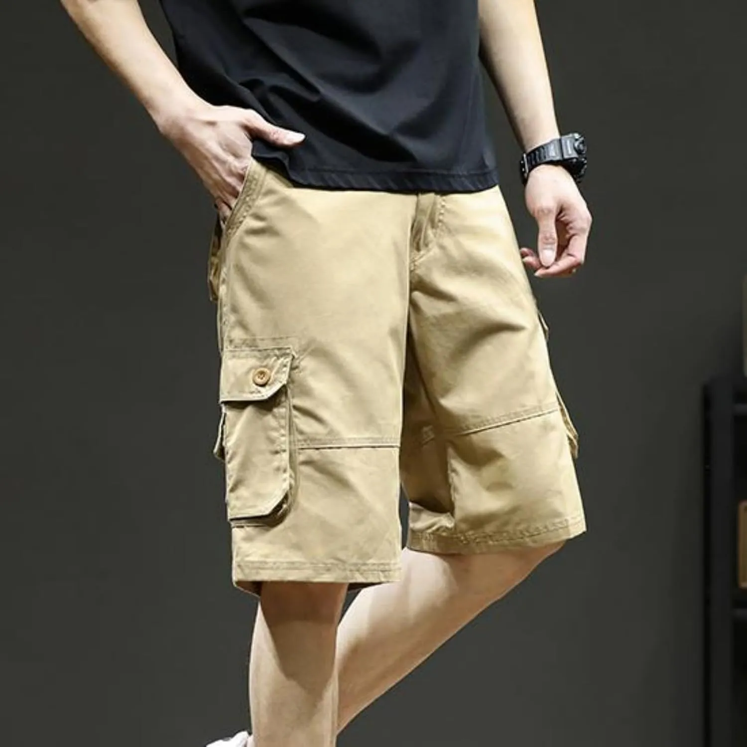 Plus Size Shorts for Men Elastic Waist Multiple Pockets Cargo Shorts Drawstring Breathable Athletic Half Short Pants