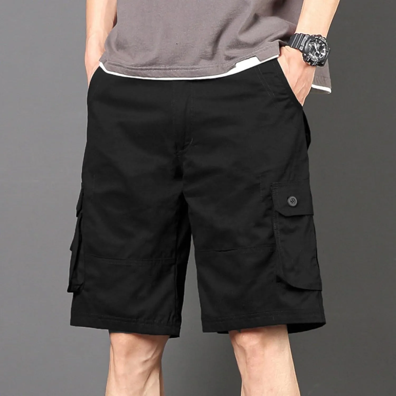 Plus Size Shorts for Men Elastic Waist Multiple Pockets Cargo Shorts Drawstring Breathable Athletic Half Short Pants