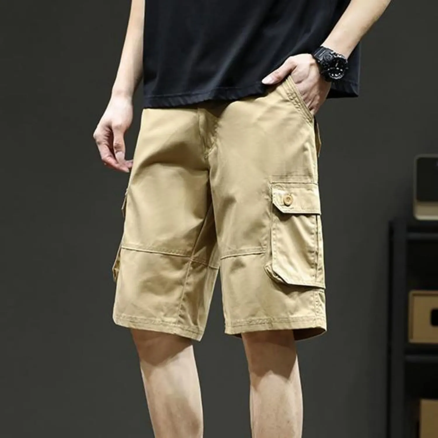 Plus Size Shorts for Men Elastic Waist Multiple Pockets Cargo Shorts Drawstring Breathable Athletic Half Short Pants