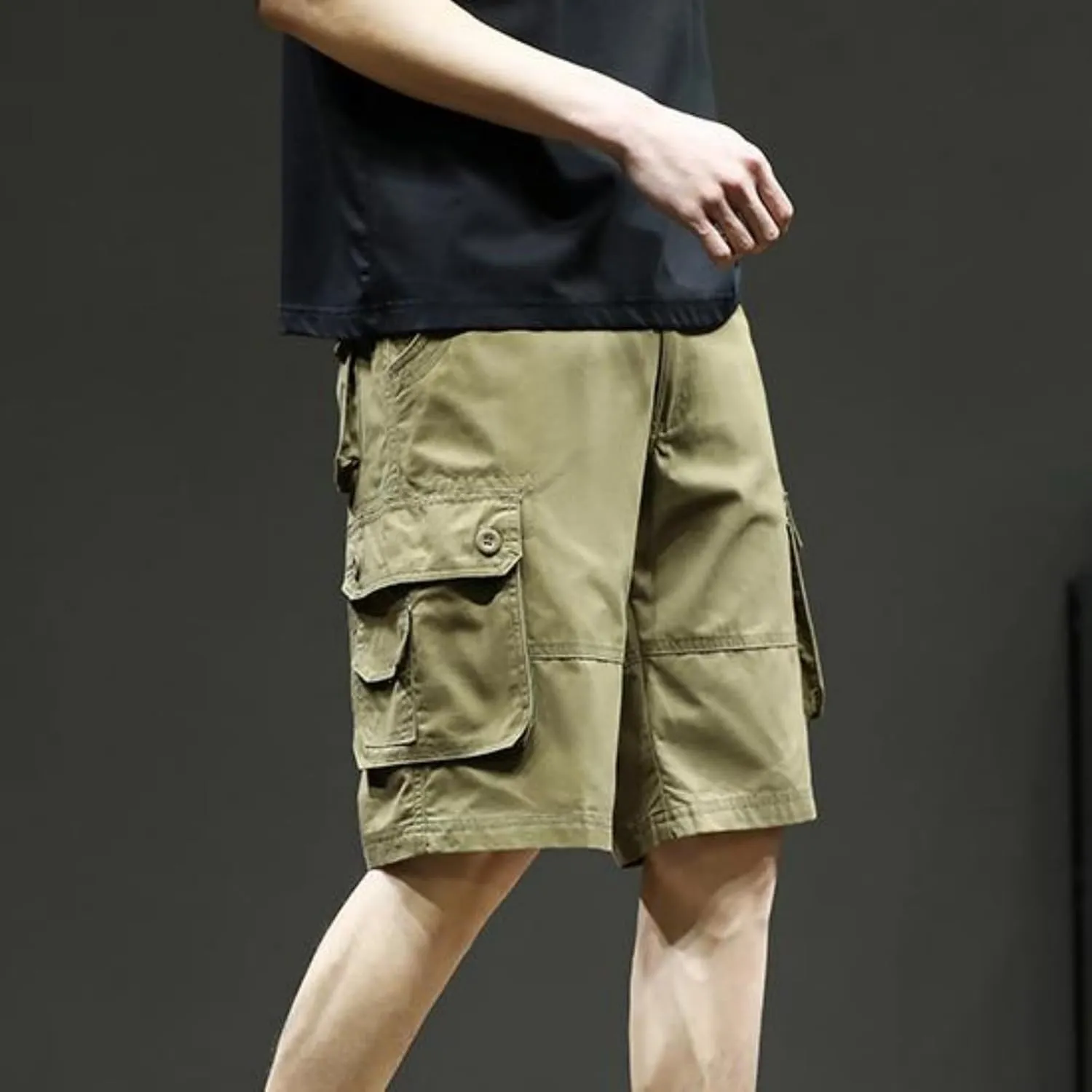 Plus Size Shorts for Men Elastic Waist Multiple Pockets Cargo Shorts Drawstring Breathable Athletic Half Short Pants