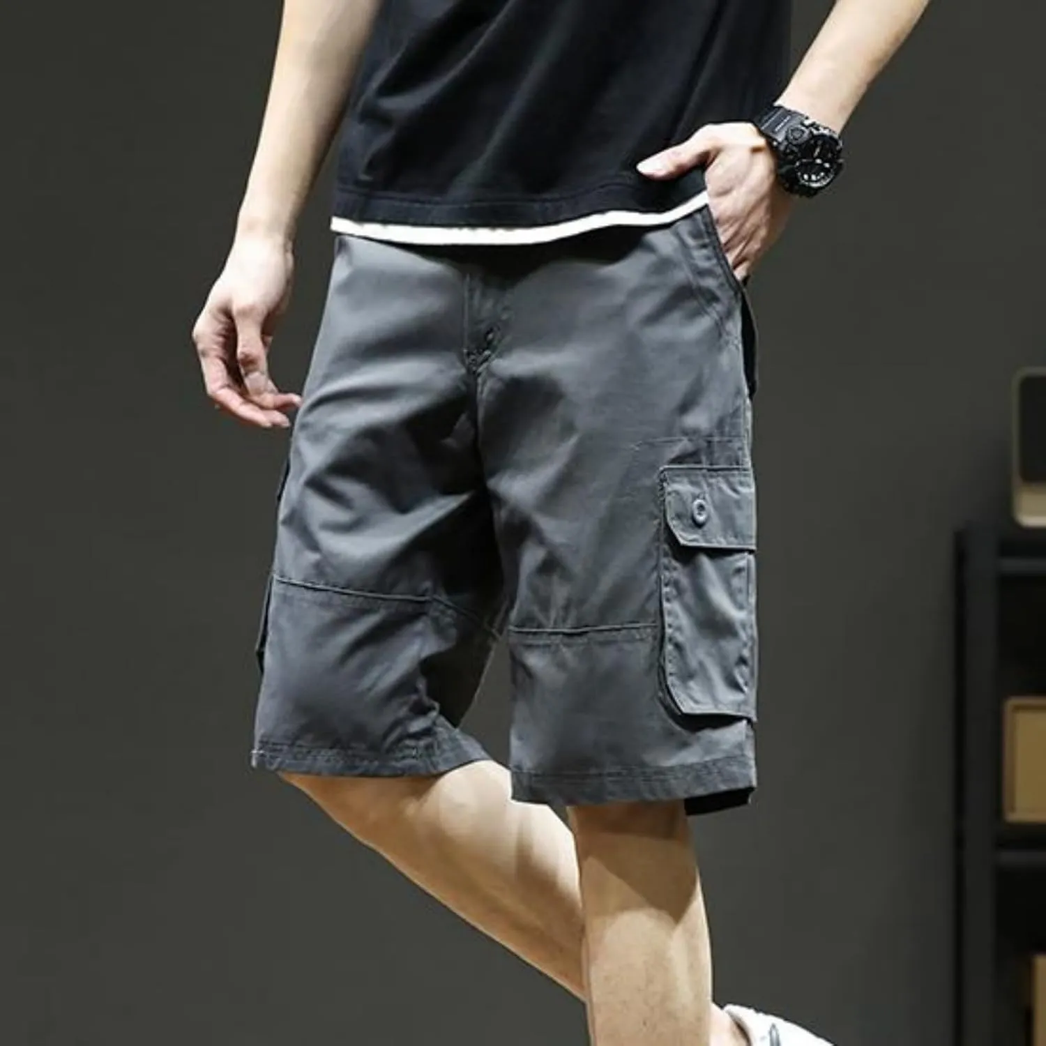 Plus Size Shorts for Men Elastic Waist Multiple Pockets Cargo Shorts Drawstring Breathable Athletic Half Short Pants